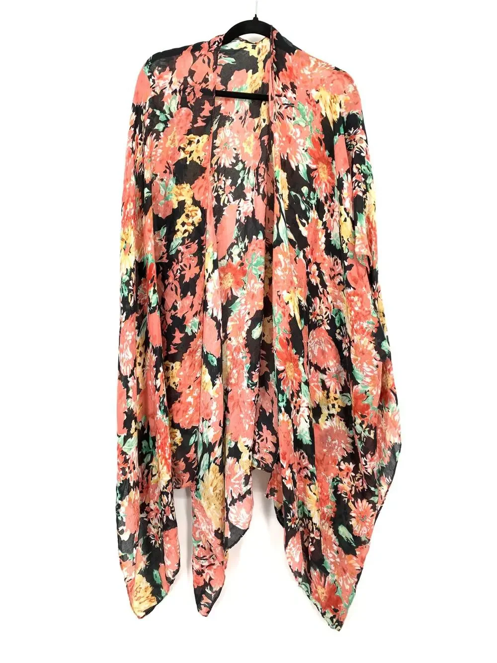 Anna & Ava Kimono Womens One Size Semi Sheer Multicolor Floral Print